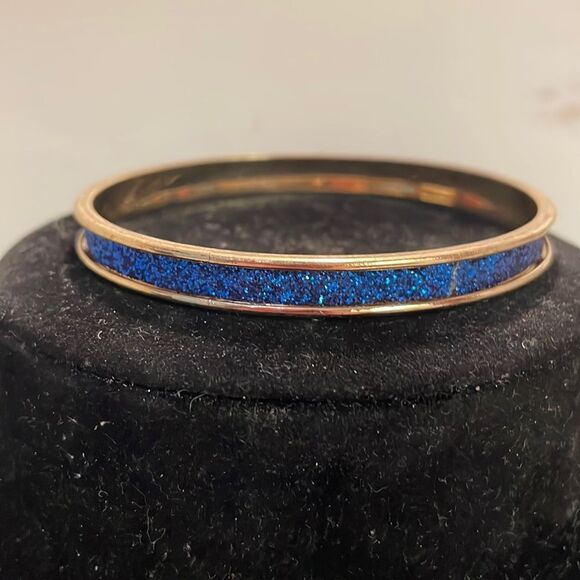 Retro-1990s-gold tone with blue sapphire like druzy bangle bracelet - Picture 1 of 8